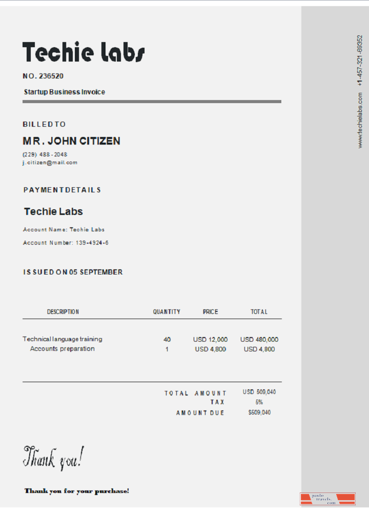 USA Techie Labs invoice PSD template